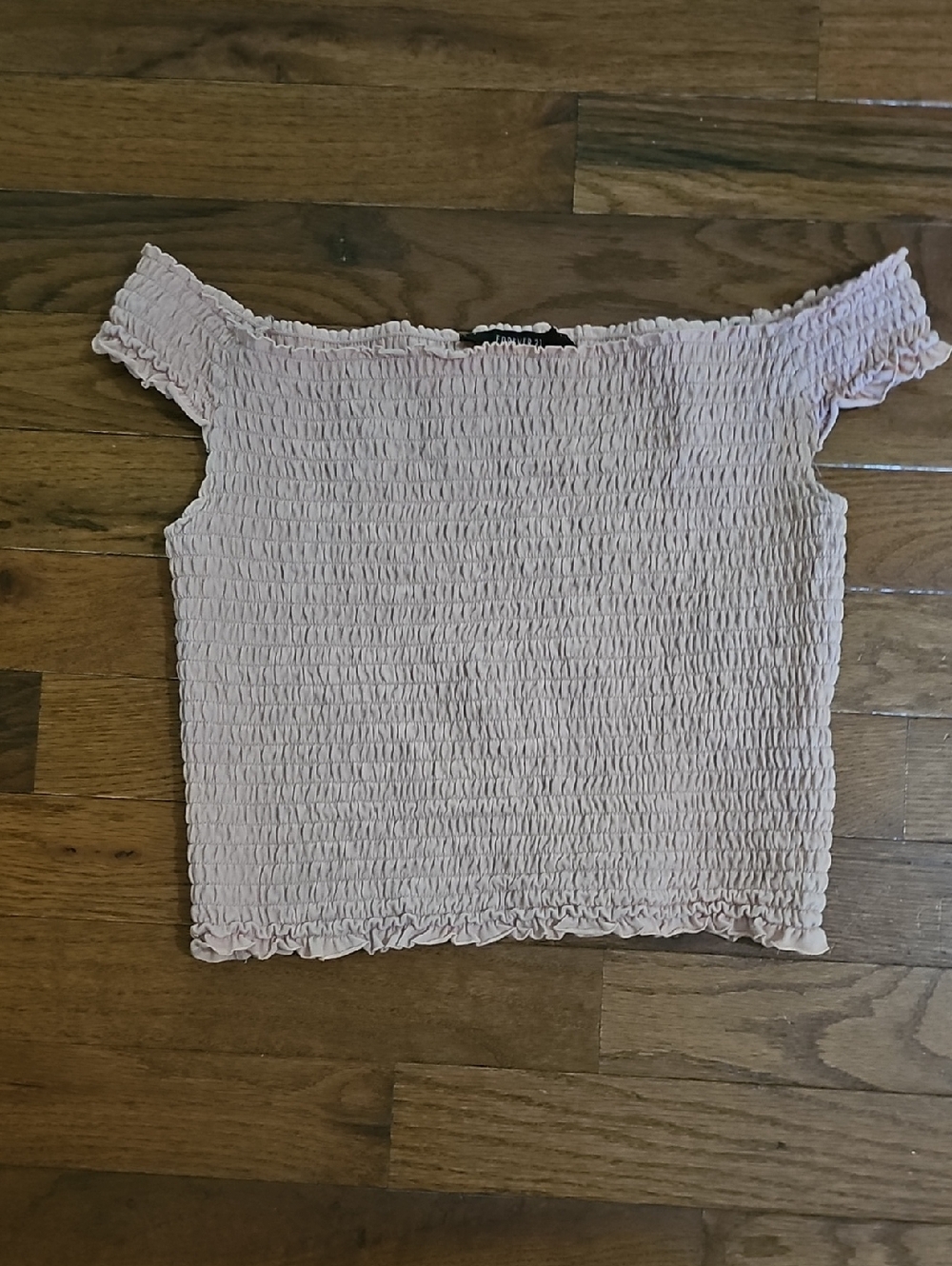 Forever 21 Blush Pink Smocked Off-Shoulder Crop Top. Color Best In 3rd Picture